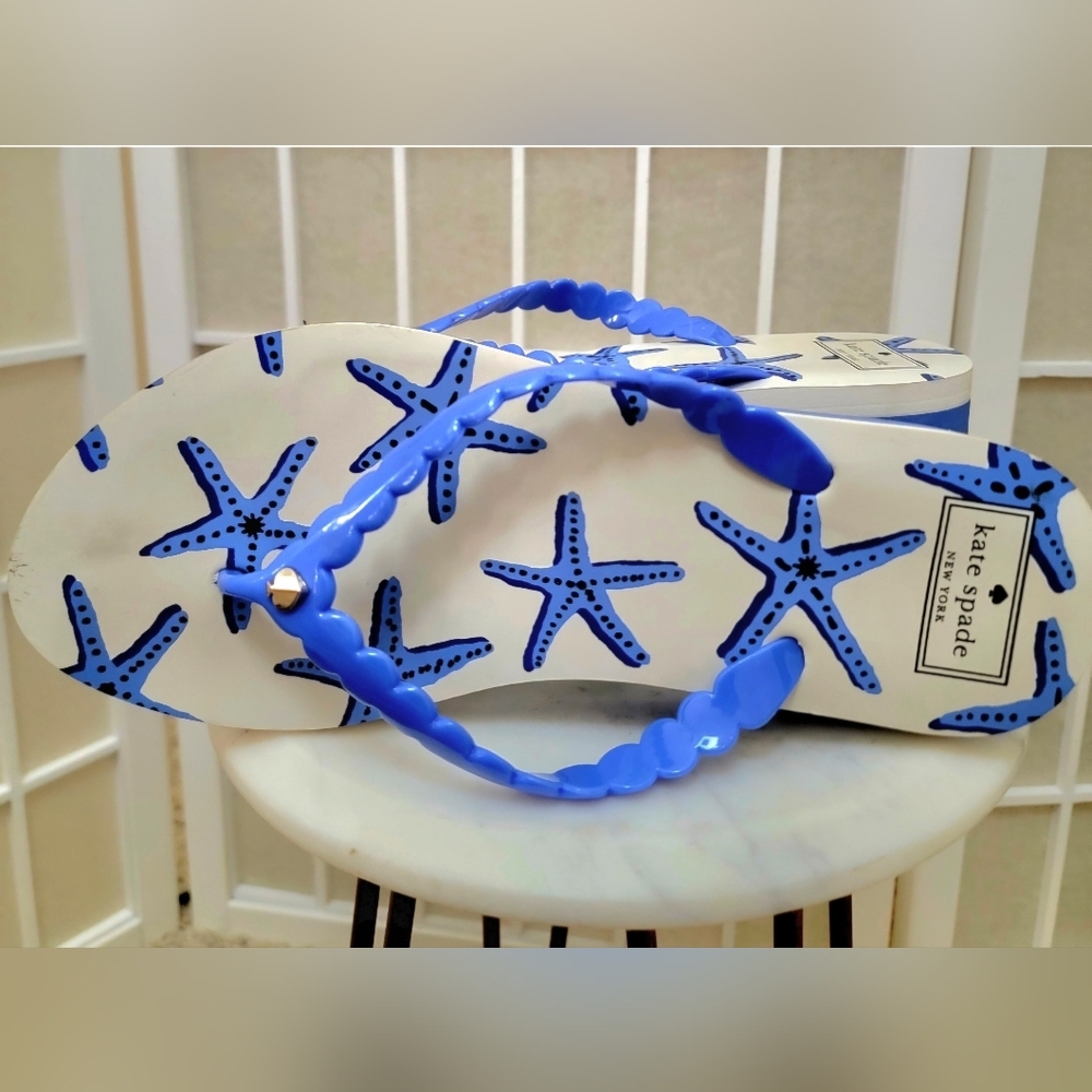 Kate Spade White and Blue Starfish Sandals